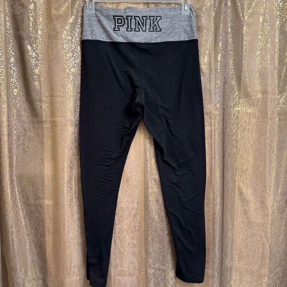 PINK Victoria's Secret Ultimate leggings Black Gray Lace Up Full Length Large - Picture 2 of 6